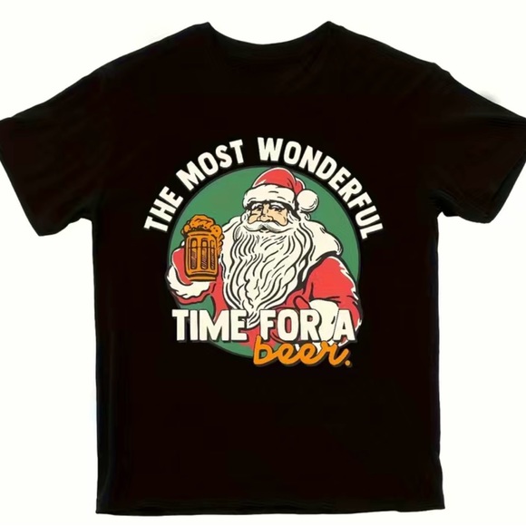 NWT “ The Most Wonderful Time For A Beer” Black Men”s 100% Cotton Christmas Tee - Picture 1 of 12